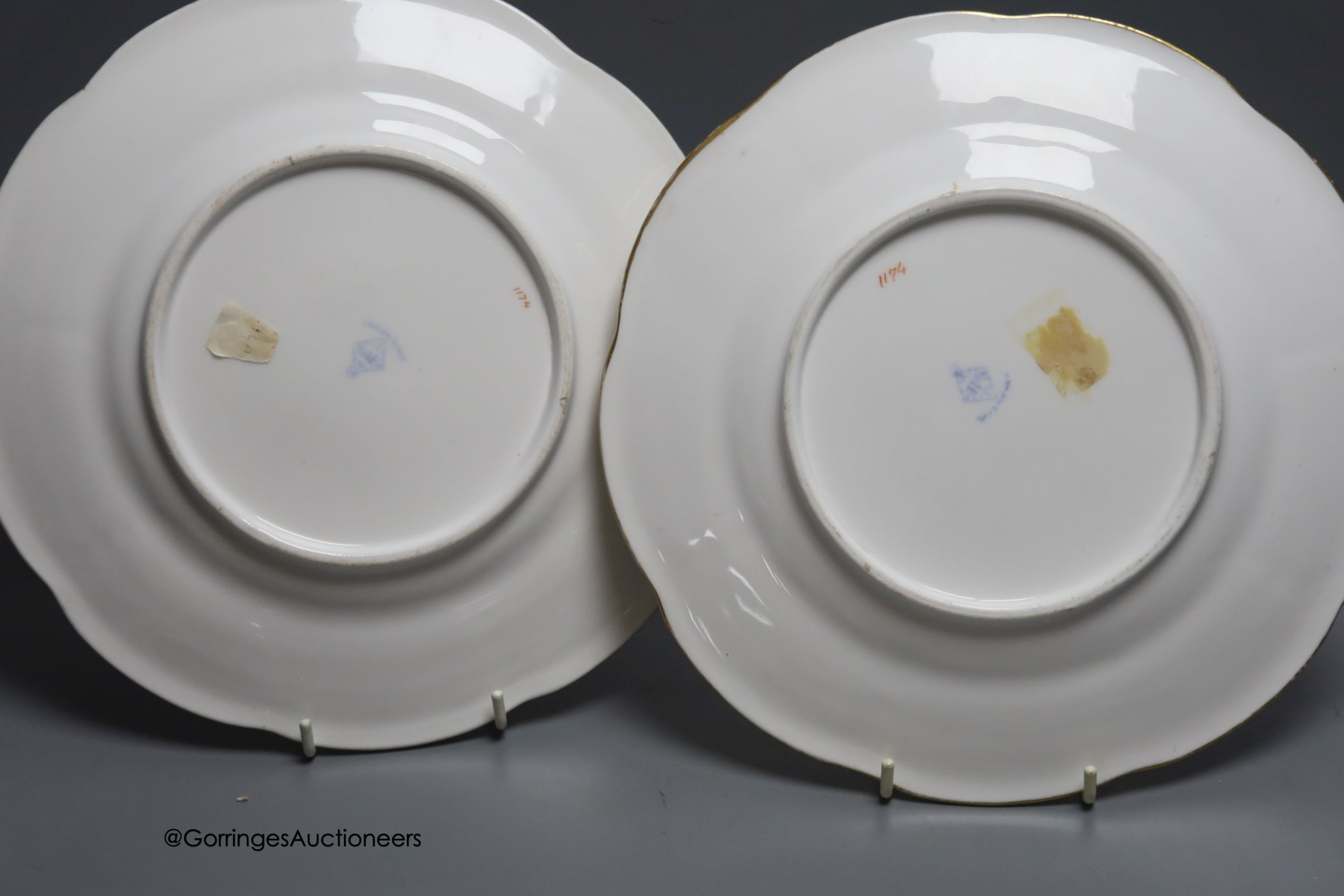 A pair Victorian dessert plates, a Parian Ware group, 'Bathtime', a Limoges box with hinged cover and a 'Celtic Weave' bowl